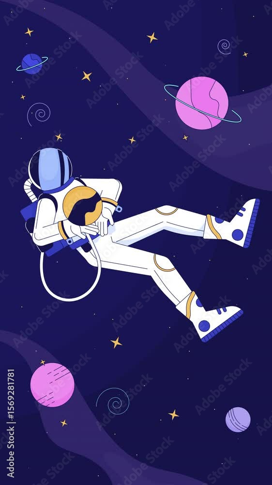 Chill astronaut lofi floating weightlessly vertical animation. Dreamy ...