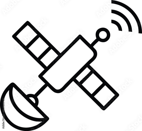 Simple outline icon of a satellite transmitting signals in space