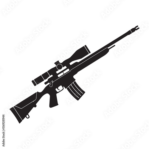 High-Powered Sniper Rifle Silhouette - Modern Military Firearm Icon