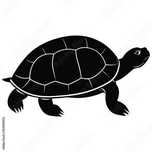 Turtle Silhouette Walking Slowly Top View Vector Illustration for Graphic Design