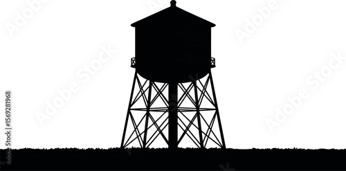 Isolated black water tower silhouette vector illustration background