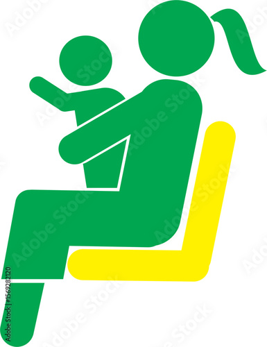 Illustration of a simplified green icon representing a mother breastfeeding her baby