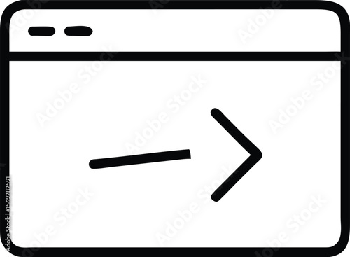 Simple black outline icon of a browser window with a right arrow inside