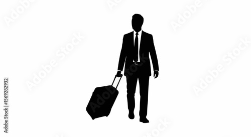 Traveler Silhouette with Suitcase – Airport Journey Vector