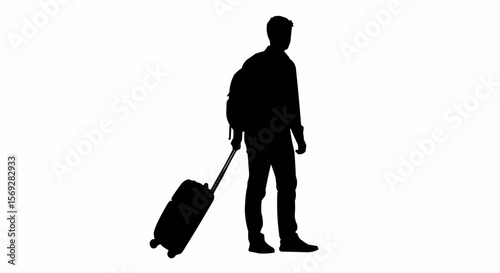 Traveler Silhouette with Suitcase – Airport Journey Vector