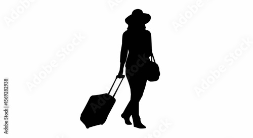 Traveler Silhouette with Suitcase – Airport Journey Vector