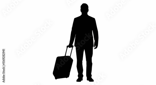 Traveler Silhouette with Suitcase – Airport Journey Vector