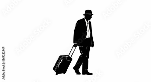 Traveler Silhouette with Suitcase – Airport Journey Vector