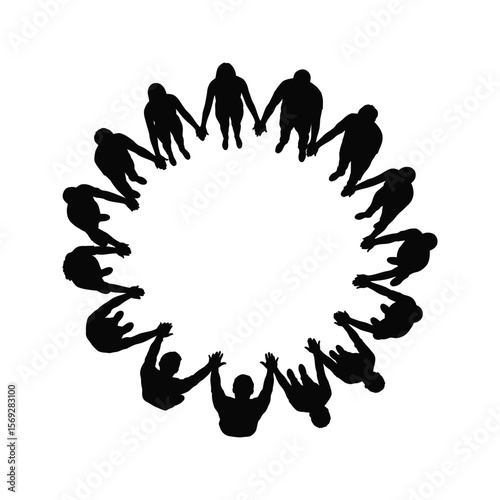 Silhouette of People Holding Hands in a Circle Teamwork Unity Collaboration