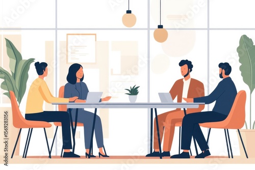 Collaborative meeting strategy session modern office digital content professional environment group perspective
