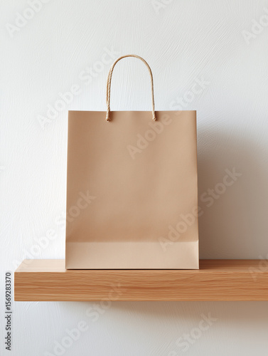 Eco Paper Bag Mockup on Neutral Light Background — Kraft Packaging Template