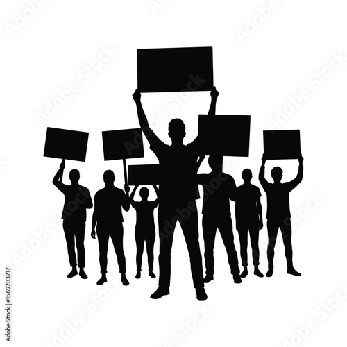 Silhouette of protestors holding signs demonstration activist group people protest march rally signs demonstration activist group people