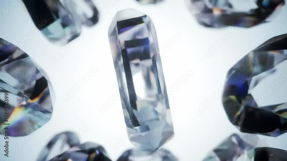 Abstract 3D Animation of Rotating Glass , as diamante Shapes on Light Background. AI Generated