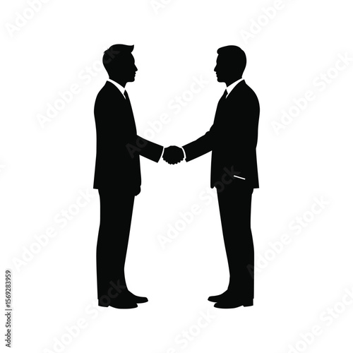 Silhouette of two businessmen shaking hands business deal partnership agreement success teamwork collaboration vector illustration