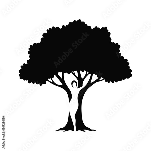 Woman Silhouette Embracing Tree Nature Harmony and Growth Concept
