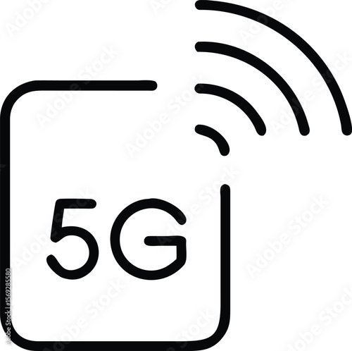 Simple black line art icon representing 5g wireless technology signal transmission