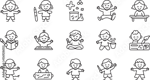 Baby and Childhood - Thin line vector icon set. Pixel perfect. Editable stroke. For Mobile and Web. The set contains icons: Baby - Human Age, Baby Girls, Teddy Bear, Diaper, Child, Sleeping, Child, Ch