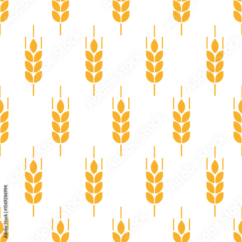 Wheat seamless pattern. Repeating grain wheats on white background. Repeated flour patterns. Spike corn. Bakery texture. Repeat beer ear. Design oat for bread cereal prints. Vector illustration