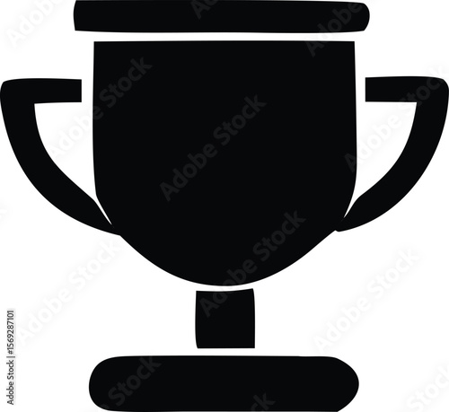 A simple black silhouette of a classic trophy with two handles and a wide base symbolizing achievement and victory