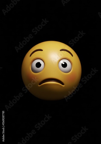 Worried Emoji Isolated on Black Background
