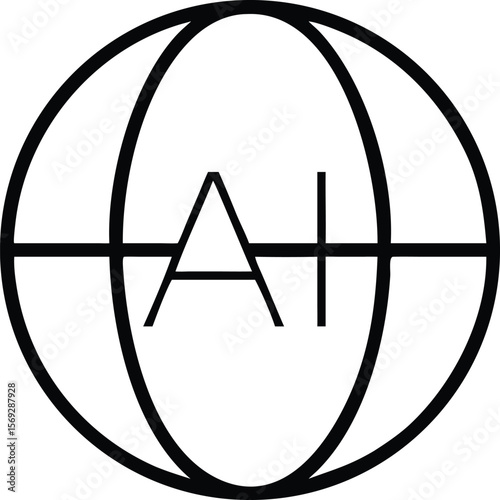 Abstract black and white icon representing artificial intelligence and global connectivity