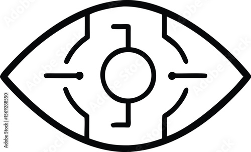 Stylized black outline of an eye with a circular target in the center