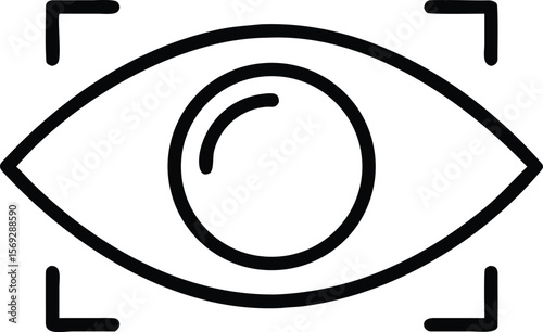 Black outline of an eye with a circular pupil and corner brackets indicating focus