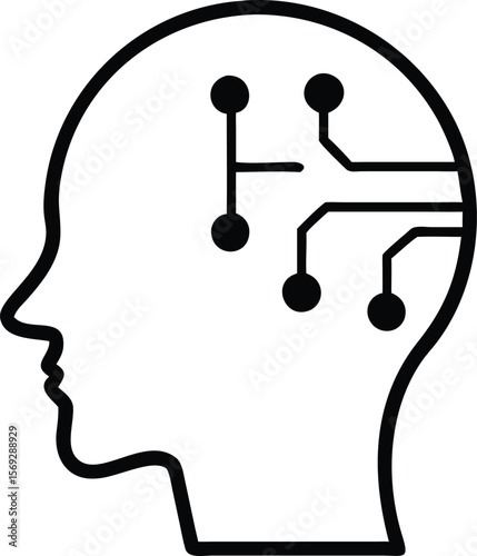 Abstract human head profile with integrated circuit connections symbolizing artificial intelligence