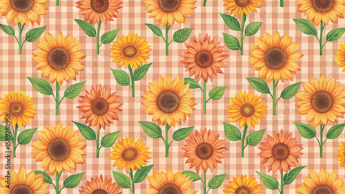 Seamless pattern Sunflower Vector Background