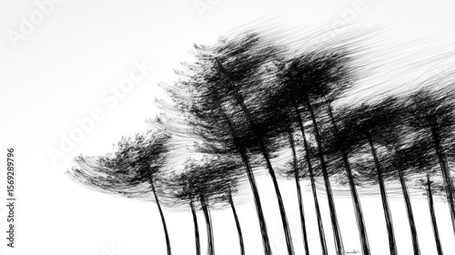 Black and White Digital Art: Abstract Lines of Wind in Trees