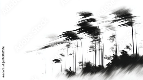 Black and White Digital Art: Abstract Lines of Wind in Trees