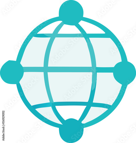 Abstract teal globe with interconnected nodes representing global connectivity and network connections against a clean white background