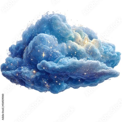 A blue cloud with sparkles isolated on transparent background