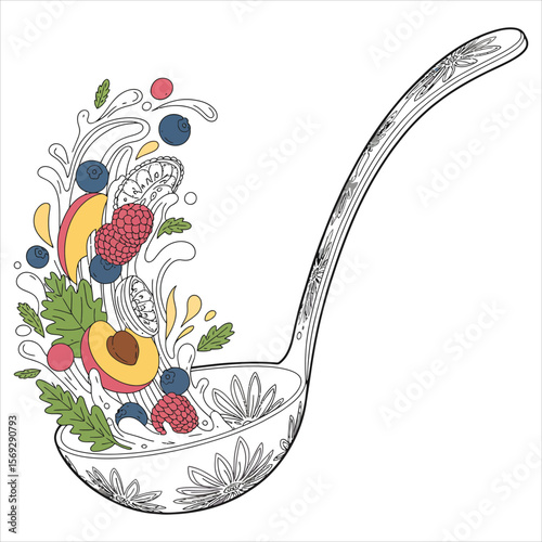 A spoonful of fresh summer berries and fruit with splashing water