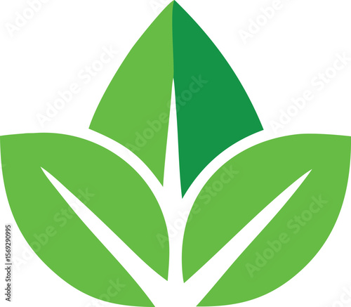 Abstract green leaf design with three pointed petals and white veins symbolizing growth and nature