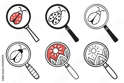 set of Magnifying Glass silhouette vector illustration