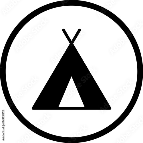 Tent camp vector silhouette black icon.