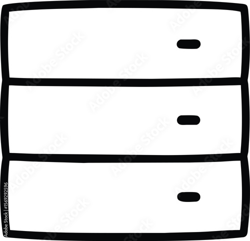 Simple black outline drawing of a three drawer filing cabinet or server rack
