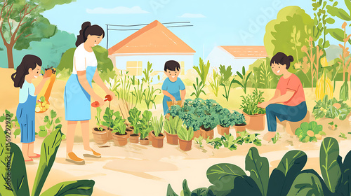  A family planting vegetables in their backyard garden on a sunny morning (1)