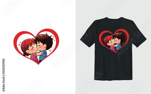 Cute Couple Kissing Inside Heart Design on T Shirt Mockup