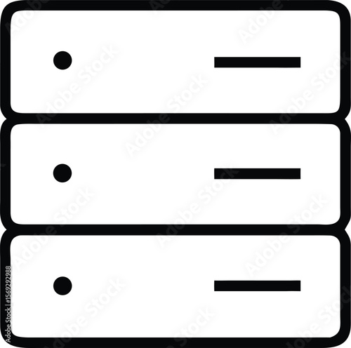 Simple black and white icon representing a stack of three servers or data storage units