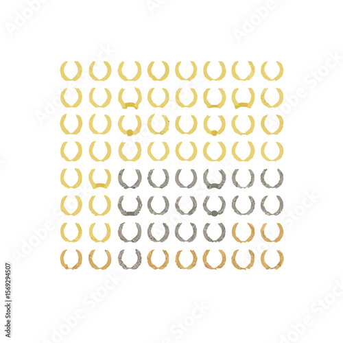 A grid arrangement of gold and silver laurel wreath illustrations