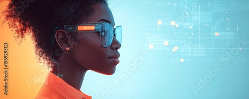 AI cybersecurity threat illustration featuring a school student learning data coding and technology, augmented reality, and artificial intelligence collage, side profile with copy space, Generative AI