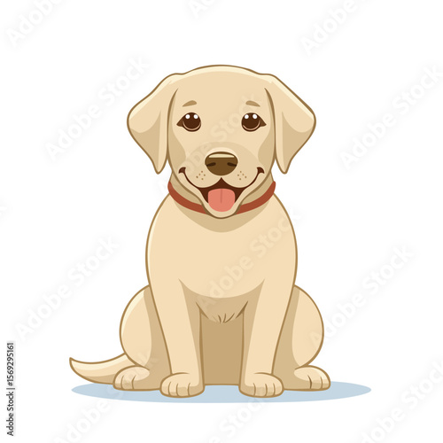 Cartoon Labrador Retriever Dog Sitting Portrait with Black Background
