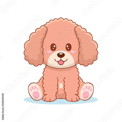 Cute cartoon poodle sitting on the ground