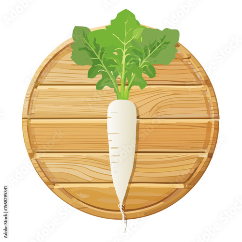 Fresh Daikon Radish on Rustic Wooden Board