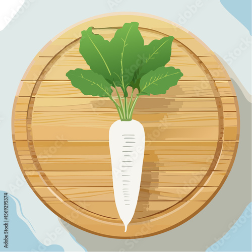 Daikon Radish on a Wooden Board: Fresh and Crisp Vegetable Illustration
