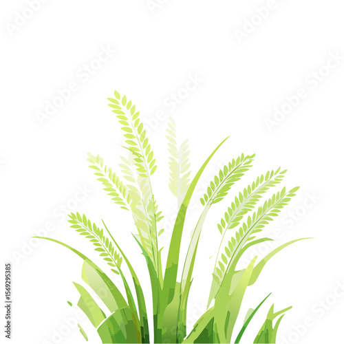 Illustration of Wheat Stalks with Green and Yellow Tones