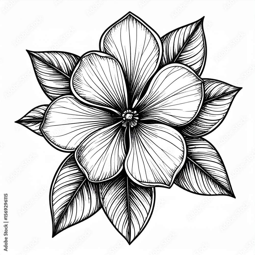 Fototapeta premium Detailed Black And White Flower Line Art Illustration