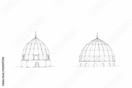Architectural Dome Sketches: Two detailed pen and ink dome structures. wektor
